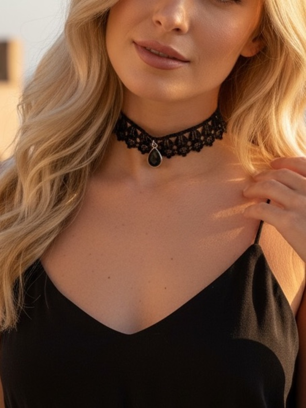 Lace Choker With Teardrop Pendant